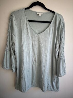 J. Jill Sage Green V-Neck Button-Sleeve Tunic